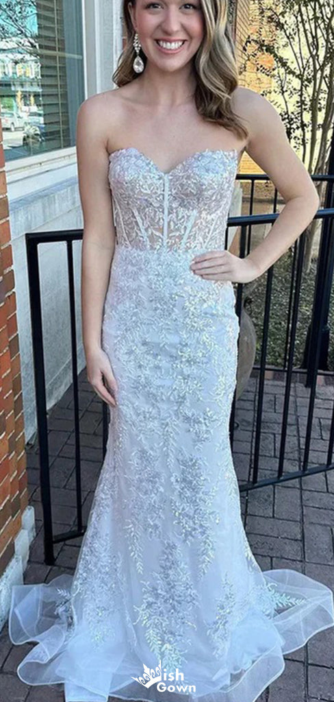 Elegant Strapless Sweetheart Long Sleeves Mermaid Long Prom Dress Ideas, Evening Party Dresses,WGP1350