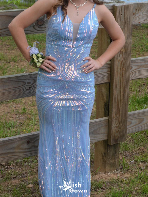 Elegant Spaghetti Strap V-neck Mermaid Long Prom Dress Ideas, Evening Party Dresses,WGP1364