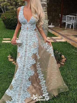 Sexy V-neck Lace Mermaid Long Prom Dress Ideas, Evening Party Dresses,WGP1365