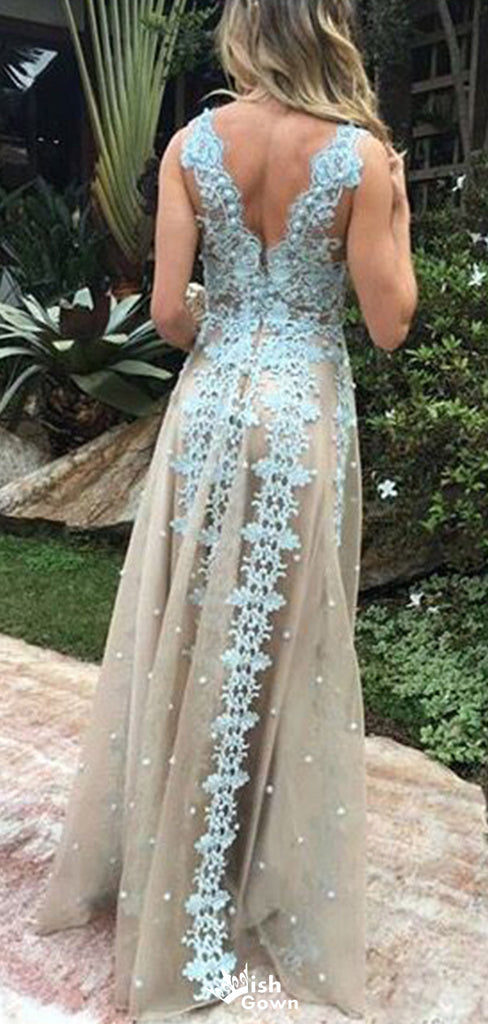 Sexy V-neck Lace Mermaid Long Prom Dress Ideas, Evening Party Dresses,WGP1365