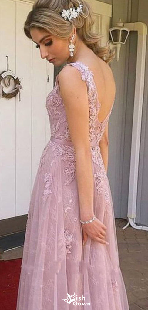 Gorgeous V-neck Lace A-line Long Prom Dress Ideas, Evening Party Dresses,WGP1367