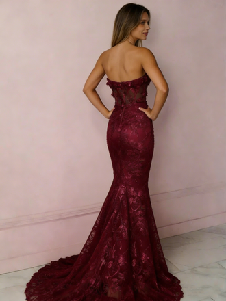 Sexy Burgundy Sweetheart Mermaid Side Slit Long Prom Dress Ideas, Evening Party Dresses, WGP2034