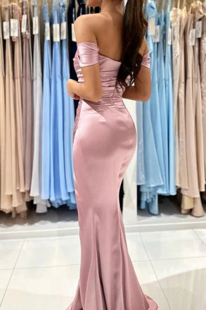 Elegant Pink Off-Shoulder Sleeveless Mermaid Side Slit Long Prom Dress Ideas, Evening Party Dresses , WGP1893