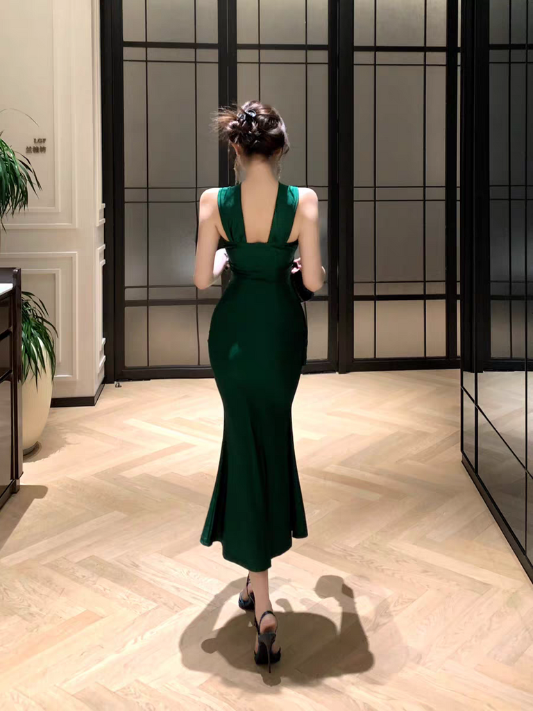 Elegant Green V-Neck Sleeveless Mermaid  Long Prom Dress Ideas, Evening Party Dresses , WGP1568