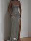 Shiny Silver Sweetheart Mermaid Side Slit Long Prom Dress Ideas, Evening Party Dresses,WGP1876