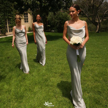 Elegant Spaghetti Strap Sleeveless Mermaid Side Slit Long Bridesmaid Dresses Online, WGM413