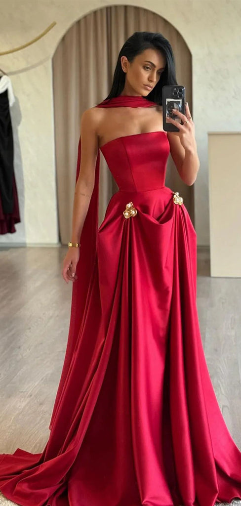 Elegant Red Sweetheart Sleeveless A-Line Long Prom Dress Ideas, Evening Party Dresses, WGP1572