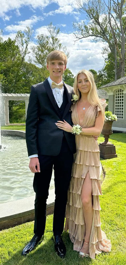 Elegant Champagne V-Neck Mermaid Long Prom Dress Ideas, Evening Party Dresses,WGP1843