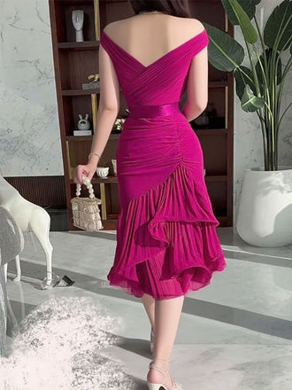 Elegant Pink Off-Shoulder Mermaid Long Prom Dress Ideas, Evening Party Dresses,WGP1764