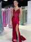Sexy Red Spaghetti Strap Mermaid Long Prom Dress Ideas, Evening Party Dresses,WGP1927