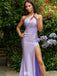 Elegant Purple One-Shoulder Mermaid Side Slit Long Prom Dress Ideas, Evening Party Dresses,WGP1617