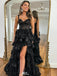 Sexy Black Spaghetti Strap High Low Long Prom Dress Ideas, Evening Party Dresses, WGP1593