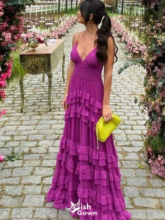 Gorgeous V-neck Spaghetti Strap A-line Long Prom Dress Ideas, Evening Party Dresses,WGP1380