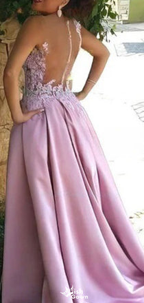 Elegant V-neck Lace A-line Long Prom Dress Ideas, Evening Party Dresses,WGP1381