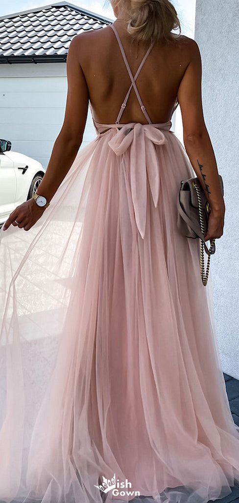 Elegant V-neck Spaghetti Strap A-line Long Prom Dress Ideas, Evening Party Dresses,WGP1401
