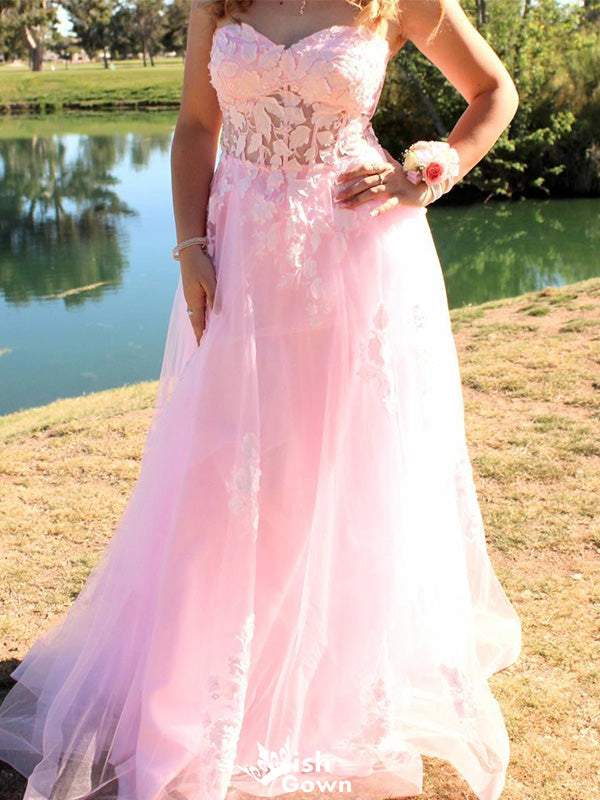 Elegant Sweetheart Strapless A-line Long Prom Dress Ideas, Evening Party Dresses,WGP1403