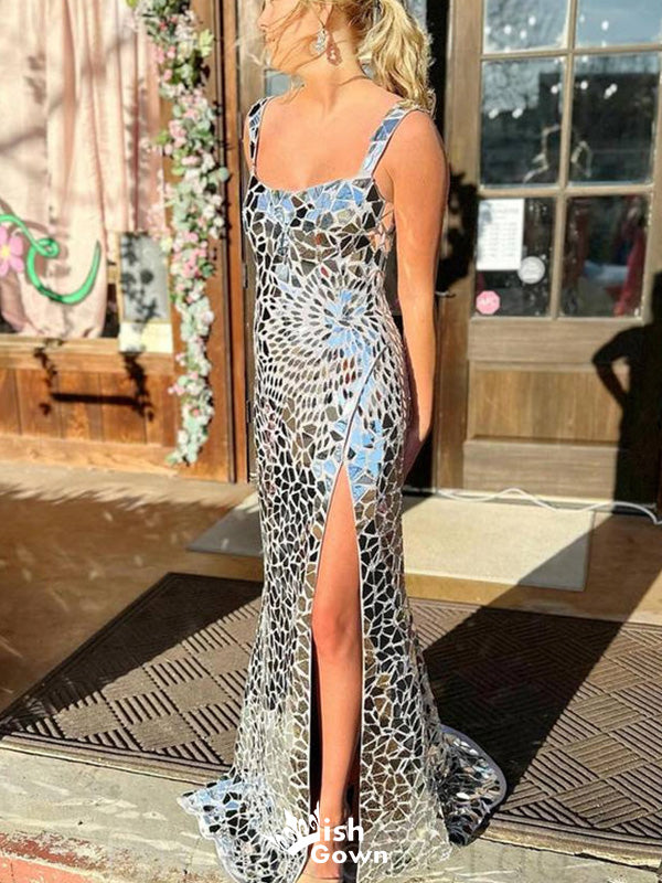 Casual Spaghetti Strap Square Mermaid Long Prom Dress Ideas, Evening Party Dresses,WGP1418