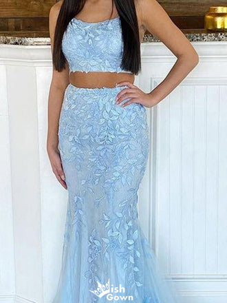 Elegant Two Piece Spaghetti Strap Mermaid Long Prom Dress Ideas, Evening Party Dresses,WGP1444