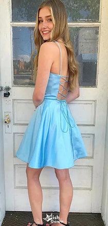 Casual Spaghetti Strap A-line Short Mini Homecoming Dress,EPT344