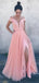 Cute Pink Off-Shoulder A-Line Side Slit Popular Long Evening Dresses, Formal Dresses, Birthday Party, WGP629