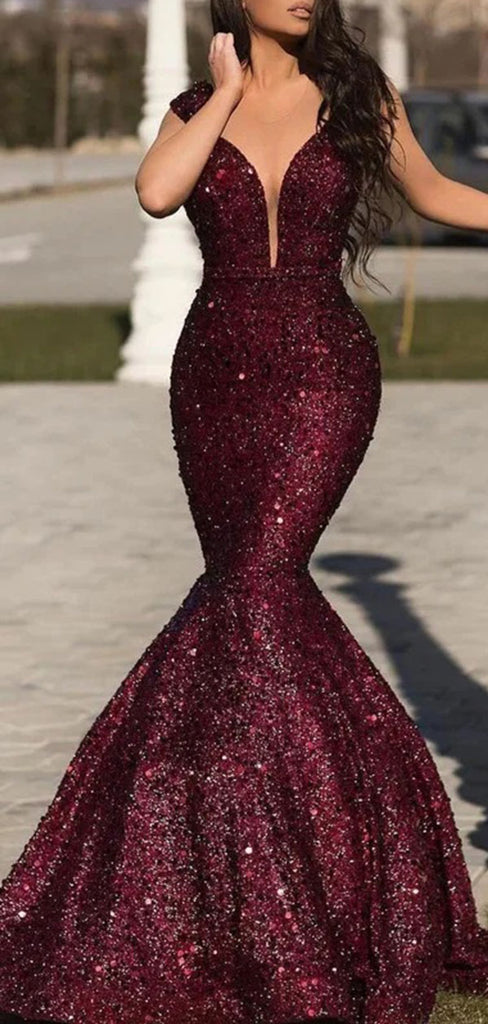 Gorgeous Red Sweetheart Mermaid Sequin Long Prom Dress Ideas, Evening Party Dresses ,WGP1871
