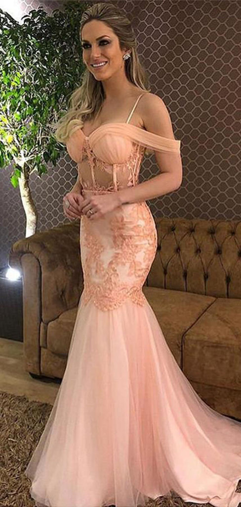 Sexy Pink Off-Shoulder Mermaid Long Prom Dress Ideas, Evening Party Dresses,WGP1855
