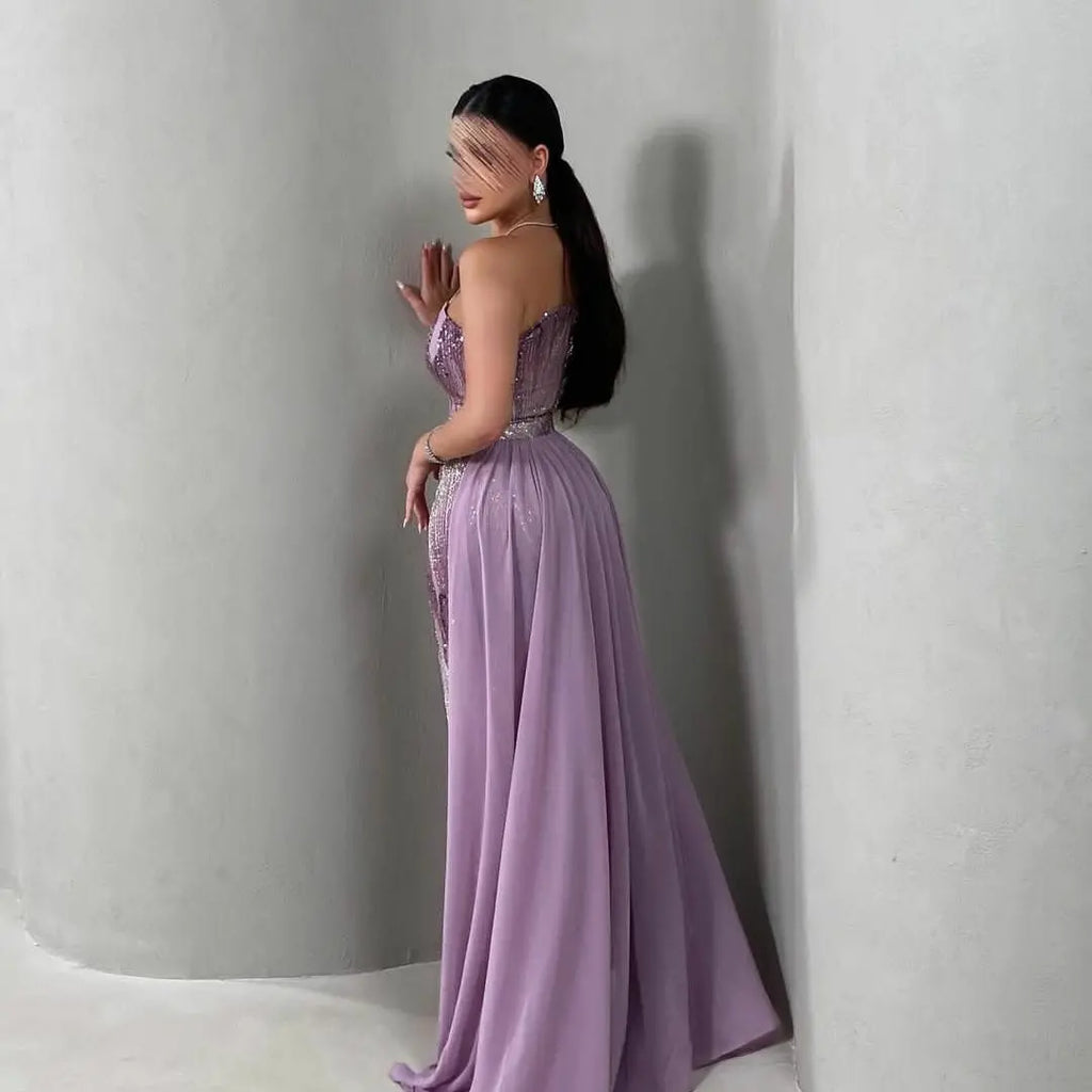 Sparkly Purple Sweetheart Applique Long Sleeve Mermaid Long Prom Dress Ideas, Evening Party Dresses,WGP1755