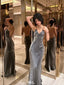 Elegant Gray Spaghetti Strap Mermaid Long Prom Dress Ideas, Evening Party Dresses,WGP1705