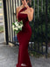 Sexy Burgundy One-Shoulder Mermaid Long Prom Dress Ideas, Evening Party Dresses, WGP1991