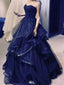 Elegant Navy Blue Sweetheart A-Line Long Prom Dress Ideas, Evening Party Dresses,WGP1915