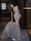 Sparkly Silver Spaghetti Strap Mermaid Long Prom Dress Ideas, Evening Party Dresses,WGP1903