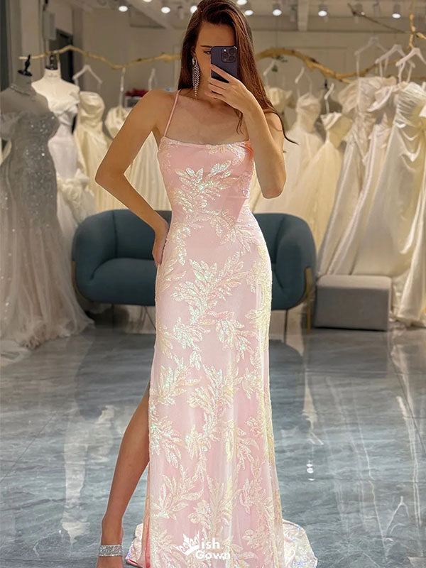 Elegant Pink Spaghetti Strap Sleeveless Mermaid Long Prom Dress Ideas, Evening Party Dresses , WGP1899