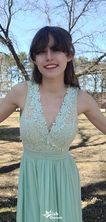 Gorgeous V-neck Lace A-line Long Prom Dress Ideas, Evening Party Dresses,WGP1458