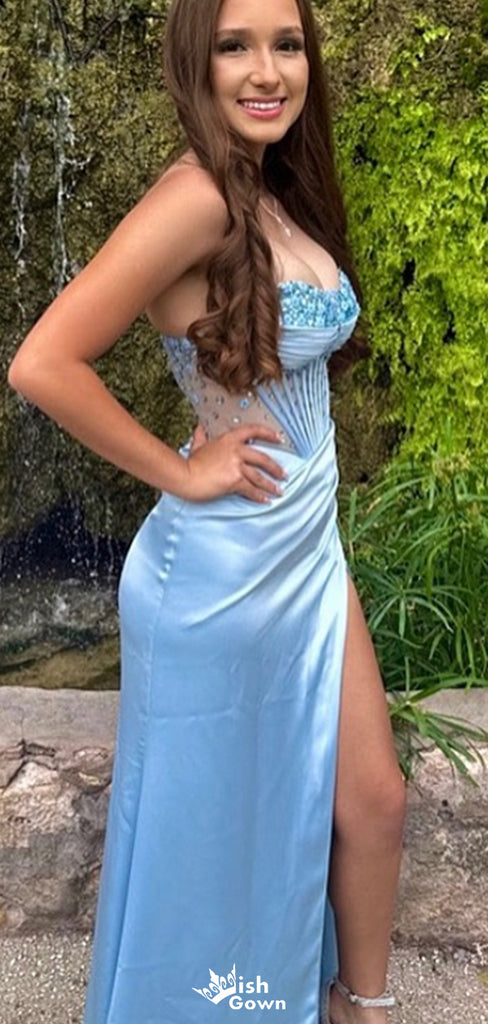 Elegant Strapless Scoop Mermaid Long Prom Dress Ideas, Evening Party Dresses,WGP1476