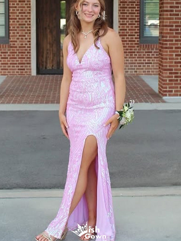Elegant V-neck Spaghetti Strap Mermaid Long Prom Dress Ideas, Evening Party Dresses,WGP1482