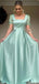 Elegant Square Short Sleeves A-line Long Prom Dress Ideas, Evening Party Dresses,WGP1489