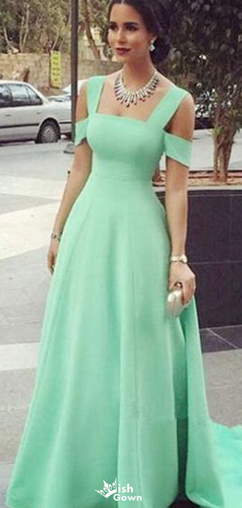 Elegant Spaghetti Strap Off-shoulder A-line Long Prom Dress Ideas, Evening Party Dresses,WGP1494