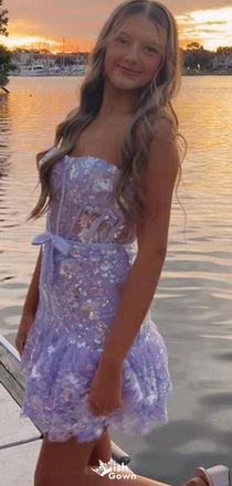 Gorgeous Strapless Lace Sheath Short Mini Homecoming Dress,EPT379