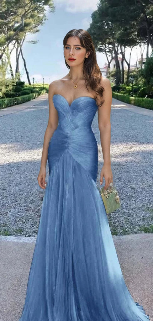 Elegant Blue Sweetheart Sleeveless Mermaid Long Prom Dress Ideas, Evening Party Dresses , WGP1889