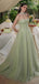 Elegant Green Sweetheart A-Line Long Prom Dress Ideas, Evening Party Dresses,WGP1606