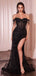 Sexy Black Off-Shoulder Sleeveless Mermaid Side Slit Long Prom Dress Ideas, Evening Party Dresses , WGP1573
