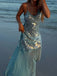 Sparkly Blue Spaghetti Strap Mermaid Long Prom Dress Ideas, Evening Party Dresses,WGP1941