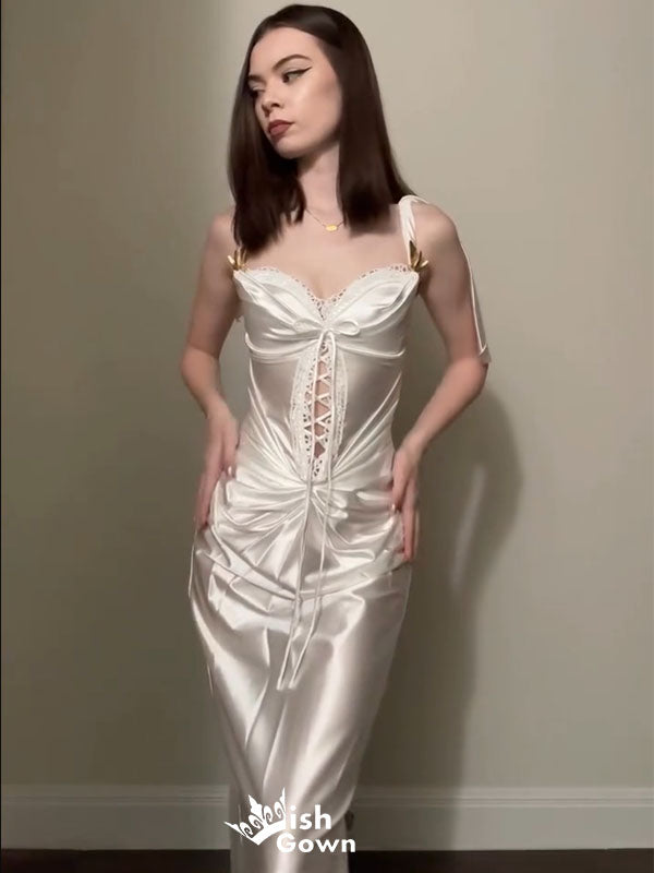 Elegant White Spaghetti Strap Mermaid Long Prom Dress Ideas, Evening Party Dresses,WGP1779