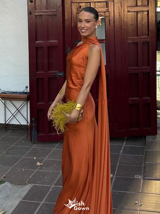 Elegant Orange Halter Mermaid Long Prom Dress Ideas, Evening Party Dresses,WGP1838