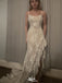 Unique Ivory Lace Mermaid Prom Dress High-Low Ruffle Hem Spaghetti Straps,WGP2141