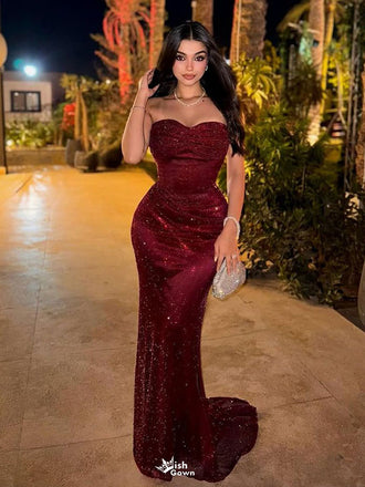 Sparkly Red Sweetheart Mermaid Long Prom Dress Ideas, Evening Party Dresses,WGP1966