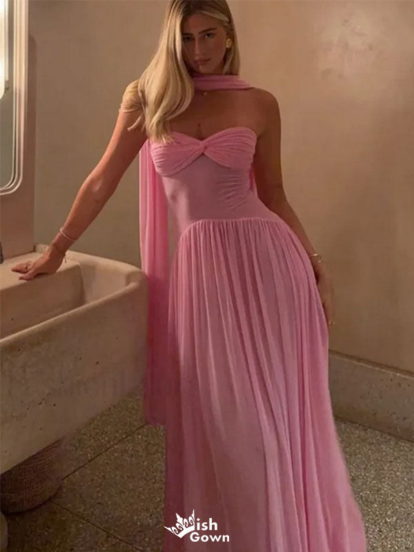 Sexy Pink Sweetheart A-Line Long Prom Dress Ideas, Evening Party Dresses,WGP1619
