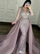 Unique Purple V-Neck Long Sleeve Mermaid Long Prom Dress Ideas, Evening Party Dresses,WGP1904