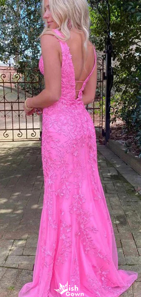 Sexy V-neck Halter Lace Mermaid Long Prom Dress Ideas, Evening Party Dresses,WGP1143