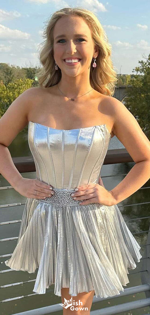 Elegant Strapless Bateau A-line Short Mini Homecoming Dress,EPT392